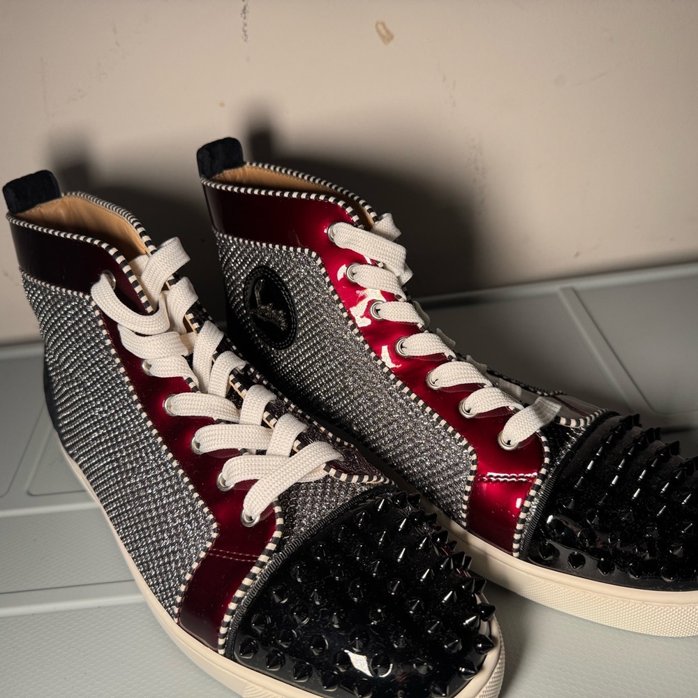 Christian Louboutin Red and Black High-Top Sneakers